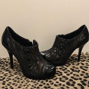 Zebra print ankle bootie heels